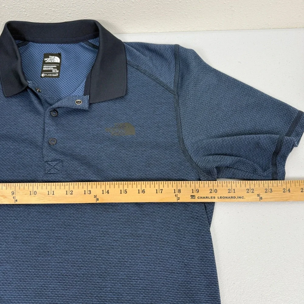 The North Face Mens FlashDry Polo Shirt Navy Blue Stripe Short Sleeve Size M